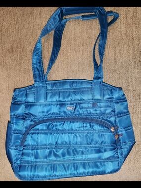lug Blue Quilted Nylon Tote with Front Zip Pocket